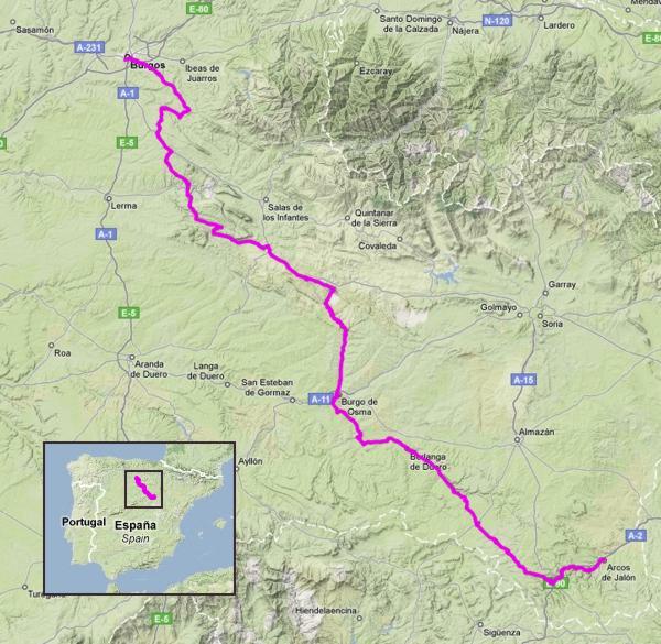 Mapa de la ruta del Cid en bicicleta