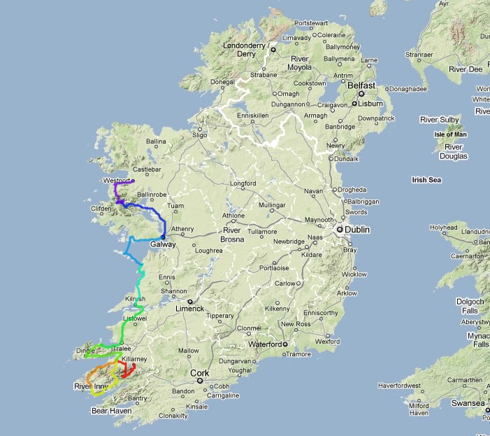 Mapa Irlanda en bicicleta